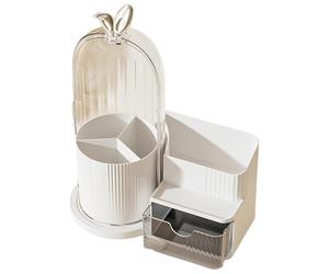 Eieenotee Cosmetic Display Case with 360¡ã Rotating Brush Shelf Organizer Featuring Drawer Storage for Living Room White