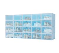 EieiKaha Shoe Boxes Clear Plastic Stackable, 20 Pack Premium Shoe Organizer Storage for Closet Space Saving Foldable Sneaker Shoe Rack Containers, Sneaker Flip Shoe Bin for Entryway Drawers (Blue)