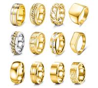 EIELO 12pcs Stainless Steel Band Rings - Silver, Modern, Wedding & Everyday Occasion - No Gemstones, Unisex, Size 7-14, Metal, No Gemstone