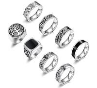 EIELO 8Pcs Stainless Steel Vintage Rings for Men Greek Signet Thumb Silver Retro Carving Celtic Band Rings Vintage Biker Band Rings Set Edge Mens Rings Jewelry, Stainless Steel, Cubic Zirconia