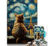 Eiffel Cat Adult Jigsaw Puzzles 1000 Pieces,Staycation Kill Time Every Piece Is Unique - Challenging Family Fun Game 38x26cm