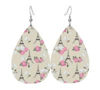 Eiffel flower Towers Earrings for Women, Leather Earrings Teardrop for Women Trendy, Tear Drop Earrings Jewelry