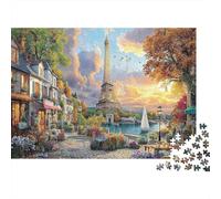 Eiffel Tower 100% Recycled Cardboard Magical Coastal Town 1000Pc Jigsaw Puzzles Adults Unique Classic Educational Games 70x50cm/1000pcs