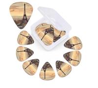 Eiffel Tower and city Guitar Picks 12 Pack Plectrums with Organizer Box, 3 Different Thickness Includes Thin Medium Heavy Picks