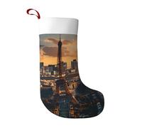 Eiffel Tower and city1 Plush Christmas Stocking 18 Inch Soft Fabric Xmas Sock with Hanging Loop for Fireplace Tree Home Decoration