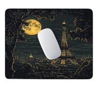 Eiffel Tower And Moon Mouse Mat - 11.42 × 9.45 in, Gaming Mouse Pad g-824 | With Anti-slip Rubber Base, Easy Gliding Mousepad, Spill-Resistant Surface, Small Desk Mat, Home Office Accessories Mousemat