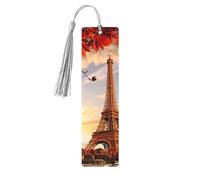 Eiffel Tower and Red Leaves Print Wooden Bookmark Bookmarks with Tassels Book Marks for Reading Hardcover Books Notebooks
