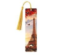 Eiffel Tower and Red Leaves Print Wooden Bookmark Bookmarks with Tassels Book Marks for Reading Hardcover Books Notebooks