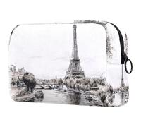 Eiffel Tower and The River Seine Cosmetic Bag for Women, Travel Toiletries Bags Large Makeup Handy Pouch Organiser Bag with Zipper