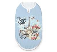 Eiffel Tower And Vintage Bicycle Flowers Dog Shirts Patterned Pet Clothes Tank Top Sleeveless T-Shirt for Cats Puppy XL