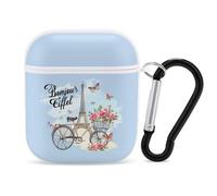 Eiffel Tower And Vintage Bicycle Flowers Earphone Case Cover Compatible with AirPods 1&2 Shockproof Bluetooth Headset Case White-style