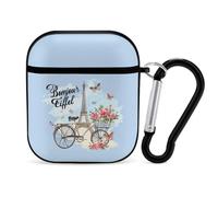 Eiffel Tower And Vintage Bicycle Flowers Earphone Case Cover Compatible with AirPods 1&2 Shockproof Bluetooth Headset Case Black-style