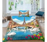 Eiffel Tower Art 3D Printing Paris Landmark Duvet Cover Set Comforter Microfibre with Pillow Cases for Teens And Adults Single（135x200cm）