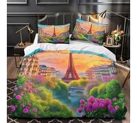 Eiffel Tower Art 3D Printing Paris Landmark Duvet Cover Set Soft Microfibre Quilted Hidden Zipper Kids Youth Super King（260x220cm）