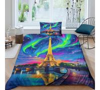 Eiffel Tower Art 3D Printing Paris Landmark Duvet Cover Set Ultra Soft Microfibre Hidden Zipper for Teens And Adults Single（135x200cm）
