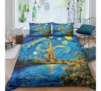 Eiffel Tower Art 3D Printing Paris Landmark Duvet Cover Set Ultra Soft Microfibre Hidden Zipper for Teens And Adults Double（200x200cm）