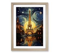 Eiffel Tower Art Deco Framed Wall Art Print, Ready to Hang Picture for Living Room Bedroom Home Office, Oak A2 (48 x 66 cm)