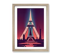 Eiffel Tower Art Deco No.3 Framed Print for Living Room Bedroom Home Office Décor, Wall Art Picture Ready to Hang, Oak A3 Frame (34 x 46 cm)