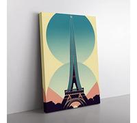 Eiffel Tower Art Deco No.5 Canvas Wall Art Print Ready to Hang, Framed Picture for Living Room Bedroom Home Office Décor, 60x40 cm (24x16 Inch)
