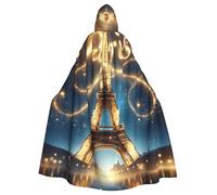 Eiffel-Tower-At-Night Adult Witch Hooded Cape, Halloween Costume Hooded Cloak