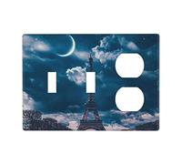 Eiffel Tower At Night Switch Cover Decorative Triple Toggle Wall Plate For Kitchen Girls Boys Room 3 Gang Standard Size 6.57" X 4.65"