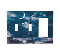 Eiffel Tower At Night Switch Cover Decorative Triple Toggle Wall Plate For Kitchen Girls Boys Room 3 Gang Standard Size 6.57" X 4.65"