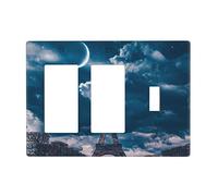 Eiffel Tower At Night Switch Cover Decorative Triple Toggle Wall Plate For Kitchen Girls Boys Room 3 Gang Standard Size 6.57" X 4.65"