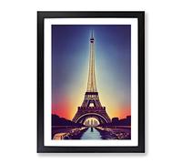 Eiffel Tower At Sunset No.3 Framed Print | A3 Black Framed Wall Art | Ready to Hang | Modern Cityscape Picture | Living Room Bedroom Lounge Office