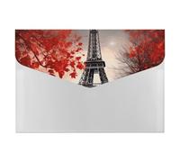 Eiffel Tower Autumn Leaves File Folder, Plastic Accordion File Folders with 6 Pockets, Expanding File Organizer with Snap Closure, Portable Document Paper Organizer, Office Supplies Filing Folders