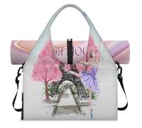 Eiffel Tower Ballet Dancer Theme Sports Duffel Bag for Women Men Weekend Overnight Bag with Shoe Compartment Shoulder Tote Luggage Bag for Yoga Gym Travel