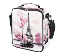 Eiffel Tower Balloons Vntage Car Kids Lunch Bag for Boys Girls, Reusable Insulated Leakproof Lunch Box with Shoulder Strap, Toddler Cooler Tote for School Picnic Travel Beach Hiking Fishing