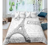 Eiffel Tower Bedding Set Paris Cityscape Duvet Cover Set for Kids Boys Girls Retro Postcard Printed Comforter Cover White Gray Morden Paris Decor Quilt Cover Bedroom Collection 3Pcs Double Size