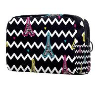 Eiffel Tower Black White Wave Stripes Cosmetic Bag for Women, Travel Toiletries Bags Large Makeup Handy Pouch Organiser Bag with Zipper