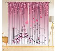 Eiffel Tower Blackout Curtain,Pink Glitter Romantic Paris Floral Abstract Window Treatment Curtains Dining Room Living Room Kitchen Cafe Bedroom Office Drapes Decor,42x45 in