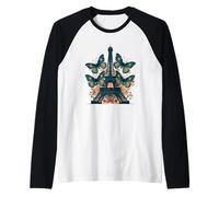 Eiffel Tower Butterflies Art Paris Lover Famous French Art Raglan Baseball Tee