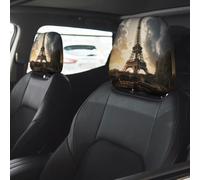 Eiffel Tower Car Seat Headrest Cover 2 PCS, Soft Stretchable Fabric Car Head Rest Protector Dustproof Removable Car Headrest Covers Universal Vehicle Accessories