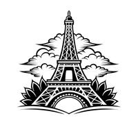Eiffel Tower Cartoon Wall Decals 42x42.1cm Glass Stickers Black