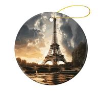 Eiffel Tower Christmas Tree Ornaments Round Shape Ceramic Xmas Tree 1 Pcs Hanging Pendants 2024 Christmas Tree Decorations for Xmas Family Party Holiday Decorative