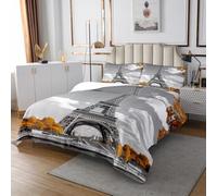 Eiffel Tower Coverlet Set Single Size,Modern Paris French Style Bedspread Room Decor for Kids Girls Boys,Autumn Maple Leaves Bedspread with 1 Pillowcase,Brown Grey