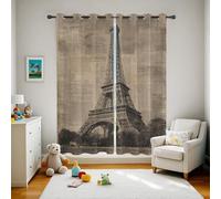 Eiffel Tower Curtains, Old Newspaper Pattern Blackout Curtains, Vintage Paris Eyelet Thermal Insulated Window Drapes 84 Inch Drop for Bedroom, Living Room, Home Decor, 66x84 Inch 2 Panels Gma113