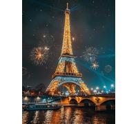 Eiffel Tower DIY 5D Diamond Painting Kits for Adults, Night View Dimond Art for Adults, Diamond Art Kits for Beginners Round Full Drill, Gem Arts and Crafts Painting, Wall Decor, 90x120cm E-3445