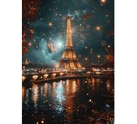 Eiffel Tower DIY 5D Diamond Painting Kits for Adults, Night View Dimond Art for Adults, Diamond Art Kits for Beginners Round Full Drill, Gem Arts and Crafts Painting, Wall Decor, 30x40cm 5-2067