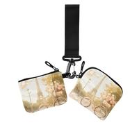 Eiffel Tower Dual Coin Purse Credit Card Holder Wallet Compact Size Zipper Purse Wallet with Zipper Pocket for Ladies 2 Packs