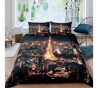 Eiffel Tower Duvet Cover Chic Paris Theme Bedding Set for Kids Boys Girls Sparkle Paris Cityscape Comforter Cover Modern Glitter French Decor Bedspread Cover with 2 Pillowcases 3Pcs Double