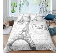 Eiffel Tower Duvet Cover Double, Soft Reversible Quilt Cover with Paris France Pattern, Double Bedding Set Microfibre with Zipper Closure, Washable Comforter Cover and 2 Pillowcases, 200x200 cm, Z01