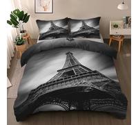 Eiffel Tower Duvet Cover Set Super King, Paris Eiffel Tower Bedding Quilt Cover Set, Black White Duvet Cover with 2 Pillowcases, Microfibre Reversible Bed Covers 3 Pcs with Zipper Closure