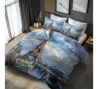 Eiffel Tower Duvet Cover Super King Size 3 Piece with 2 Pillowcases, Artistic Paris Landscape Patterned Bedroom Decor Bedding, Soft Microfibre Quilt Cover with Zip OD#195