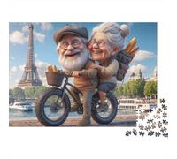 Eiffel Tower Elderly Couple Bicycle 1000 Piece Jigsaw Puzzle Jigsaw Puzzle for Adults Relaxing Family Decor Gift 70x50cm/1000pcs