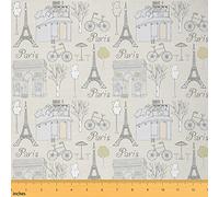 Eiffel Tower Fabric by The Yard Paris Symbol City Landmark Fabric for Upholstery and Home DIY Projects French Style Hand Drawn Bicycle Fabric for Chairs Curtains Lamp Shade,1 Yard