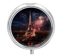 Eiffel Tower Firework Pill Box 3 Compartments Portable Medicine Pill Case Round Hold Vitamins Medicine Organizer Decorative Metal Medicine
